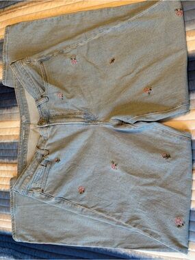 Old Navy Light Blue Straight Leg Jeans with Pink Floral Embroidery